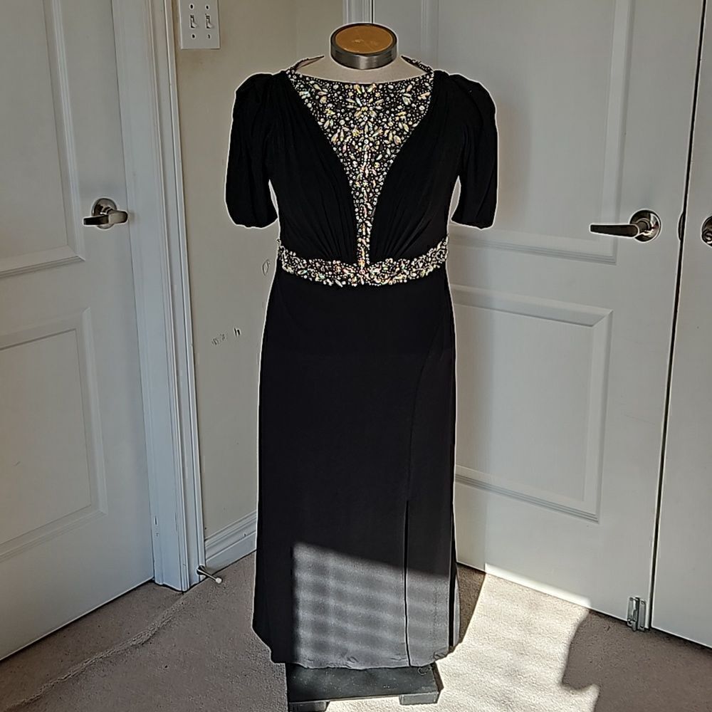 Rianna Couture Women's Formal Beaded Maxi Dress With Front Slit Size 16 Black - Picture 6 of 16